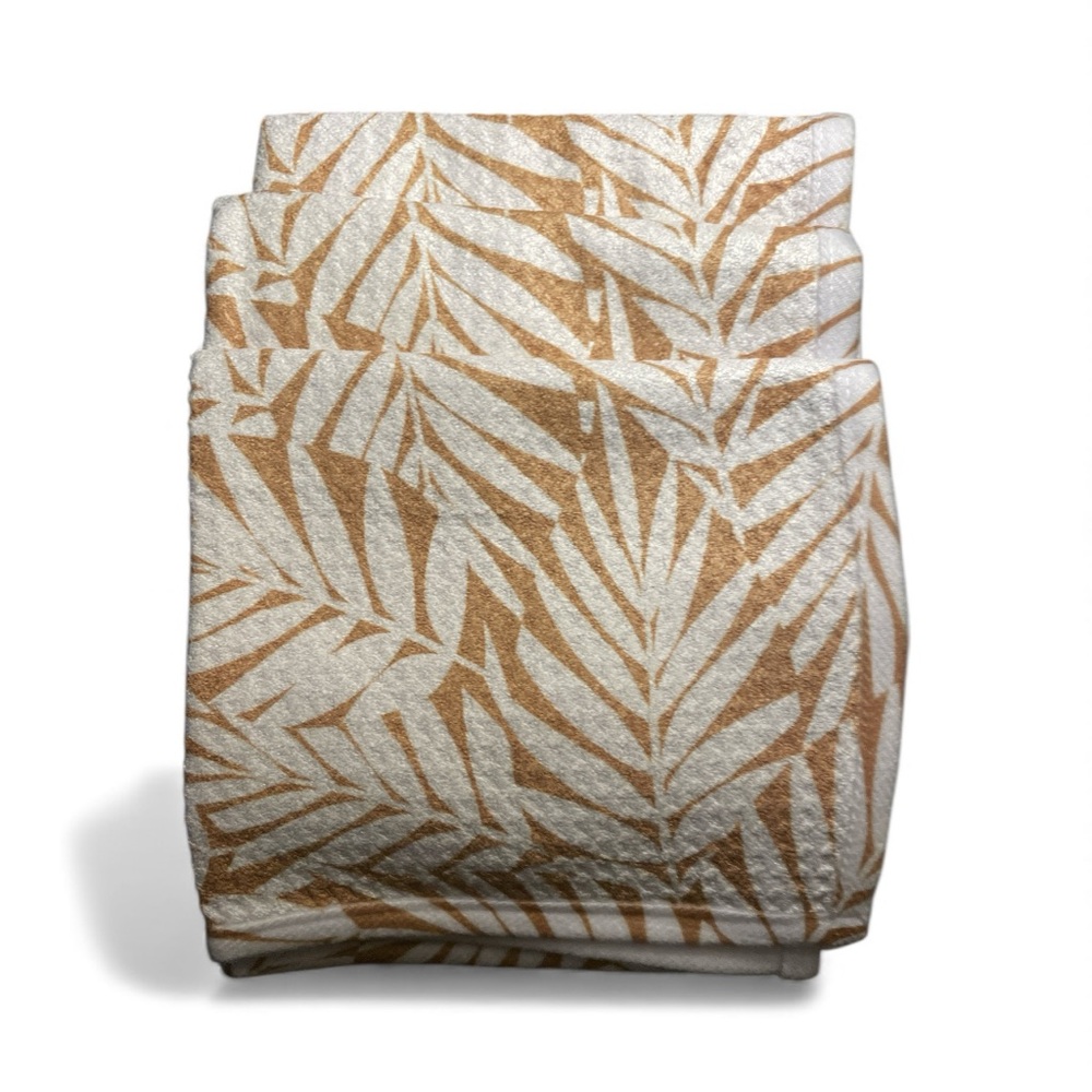 Modern Style Premium Tan & White Palm   Pattern Dishcloth Set of 3 12x12